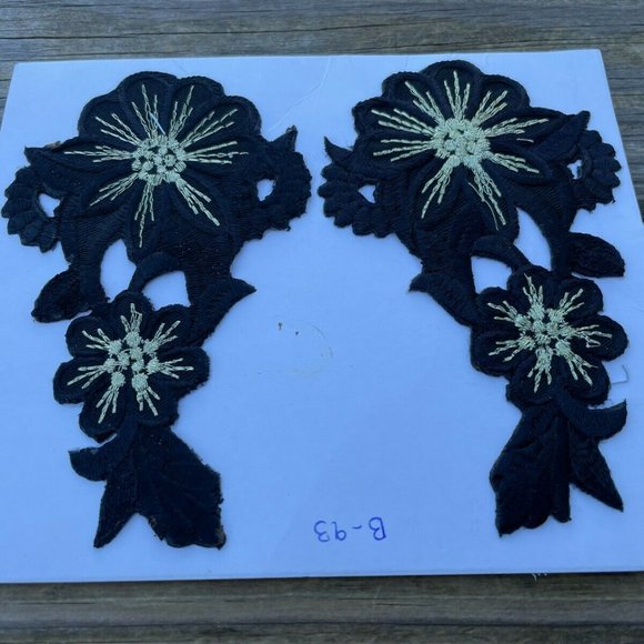 Black Embroidery Patch Iron On Flower Patches Set of 2 Craft Clothes Accessories - Picture 10 of 10